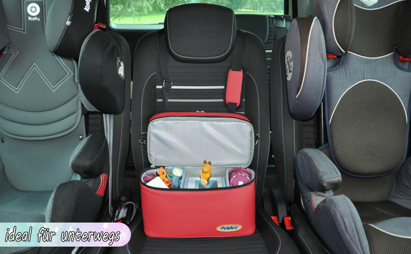 punalu toniebox tasche rot ideal für unterwegs im auto auf rückbank zwischen kindersitzen
