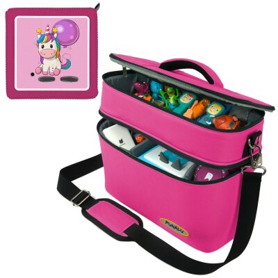Punalu gro&szlig;e Tasche f&uuml;r Toniebox inkl. Schutzfolie passend f&uuml;r Toniebox, Platz f&uuml;r 68 Tonies, Toniebox Tasche + Toniebox Aufkleber (pink)