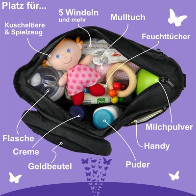 Punalu gro&szlig;er Kinderwagen Organizer mit Schmetterlingsmuster inkl. 2x Kinderwagenhaken 1x Schultergurt
