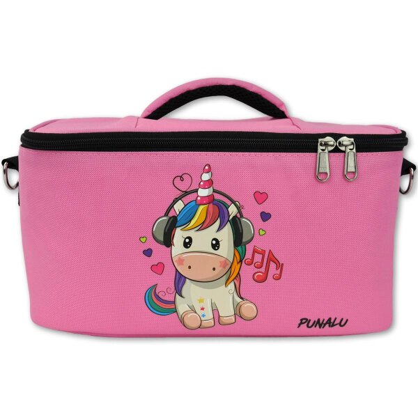 Punalu Tasche f&uuml;r Toniebox, Platz f&uuml;r 30 Tonies, Ladeger&auml;t und Kopfh&ouml;rer (rosa mit Einhorn)