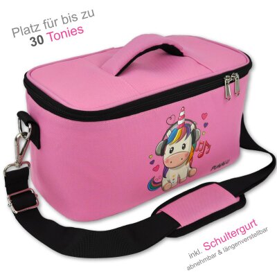 Punalu Tasche f&uuml;r Toniebox, Platz f&uuml;r 30 Tonies, Ladeger&auml;t und Kopfh&ouml;rer (rosa mit Einhorn)