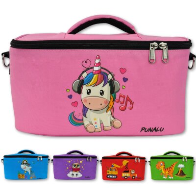 Punalu Tasche f&uuml;r Toniebox, Platz f&uuml;r 30 Tonies, Ladeger&auml;t und Kopfh&ouml;rer (rosa mit Einhorn)