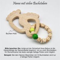 gl&uuml;cksWunder Holz Greifling Babyf&uuml;&szlig;chen Buche natur personalisiert mit Name (Himmel)
