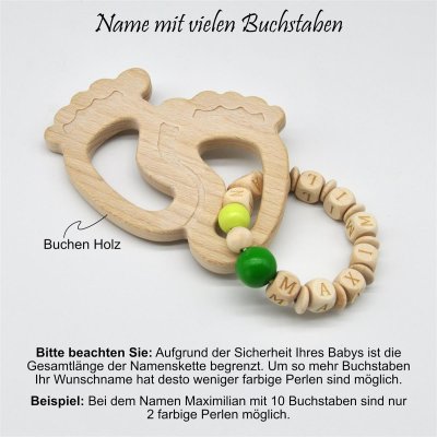 gl&uuml;cksWunder Holz Greifling Babyf&uuml;&szlig;chen Buche natur personalisiert mit Name (Himmel)